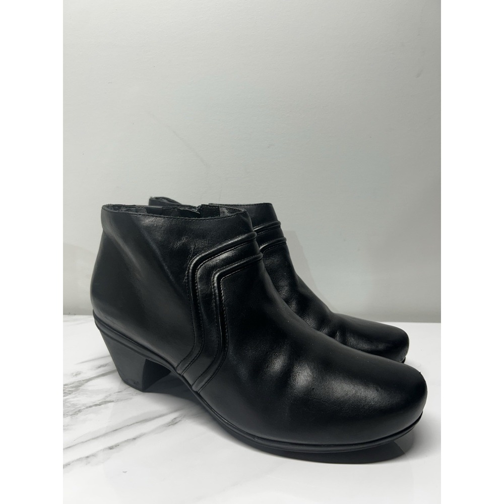 Womens 10 N Narrow Abeo BIO Raegan Black Leather Side Zip Ankle Boots